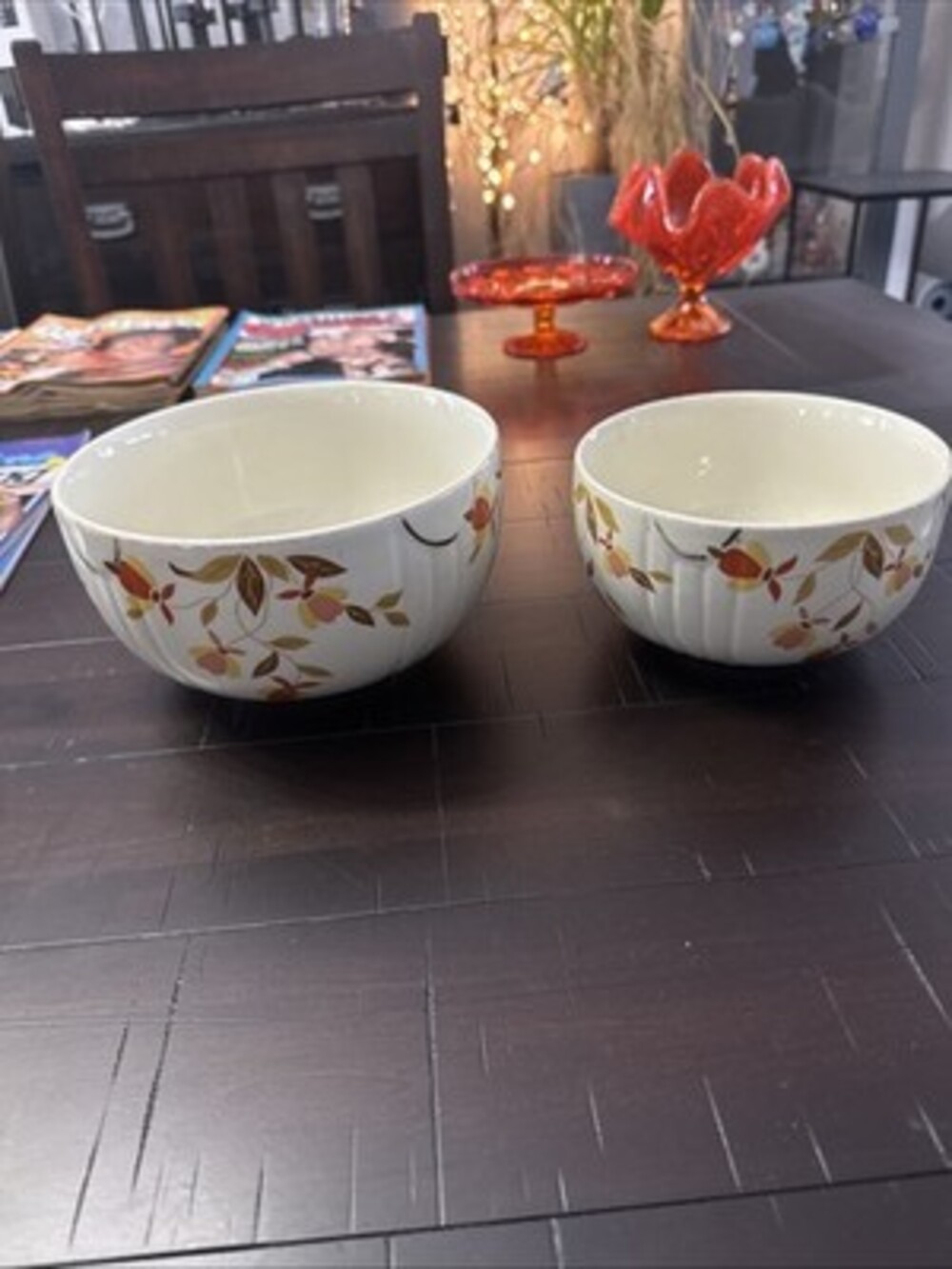 2-VINTAGE HALL AUTUMN LEAF MIXING BOWLS (3 QUARTS 1 QUART) MADE IN USA